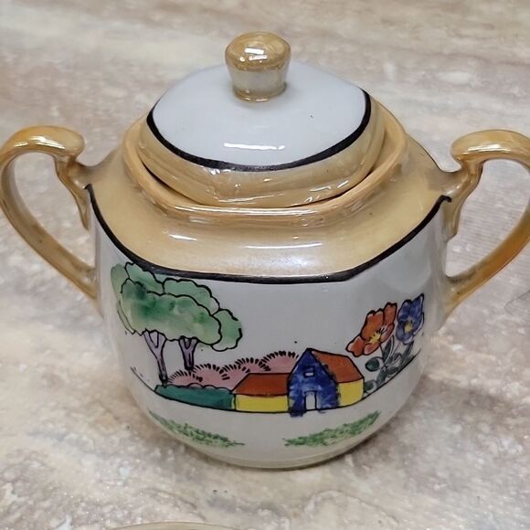 VINTAGE HANDPAINTED TEA SET (5) MADE IN (OCCUPIED) JAPAN TEA POT MISSING - Picture 2 of 8